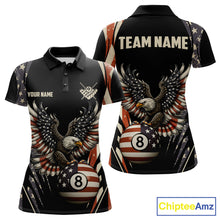Load image into Gallery viewer, Personalized Vintage American Flag Eagle Billiard Shirt For Women, Patriotic 8 Ball Pool Team Jersey TDM5313