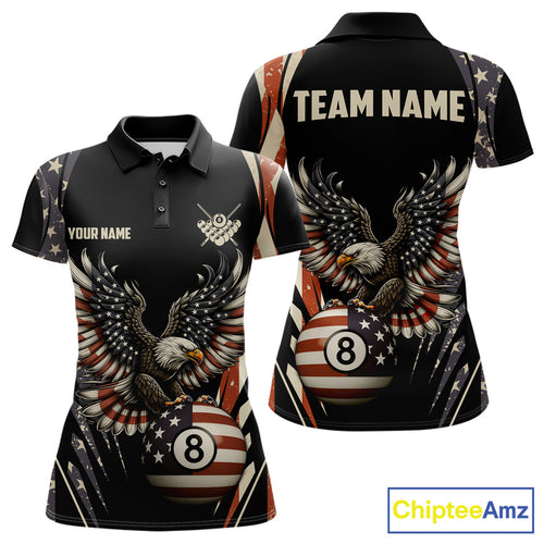 Personalized Vintage American Flag Eagle Billiard Shirt For Women, Patriotic 8 Ball Pool Team Jersey TDM5313