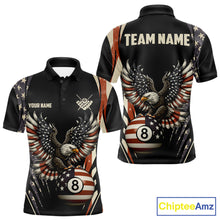Load image into Gallery viewer, Personalized Vintage American Flag Eagle Billiard Shirt For Men, Patriotic 8 Ball Pool Team Jersey TDM5313