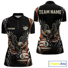 Load image into Gallery viewer, Personalized Vintage American Flag Eagle Billiard Shirt For Women, Patriotic 8 Ball Pool Team Jersey TDM5313