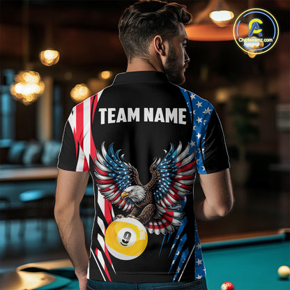 American Flag Eagle 8 Ball & 9 Ball Billiard Shirt For Men Custom Patriotic Pool Team Jersey TDM5314