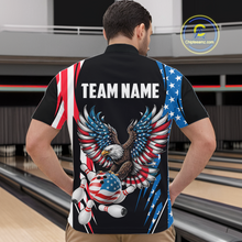 Load image into Gallery viewer, Personalized American Flag Eagle Bowling Polo &amp; 1/4 Zip For Men, Patriotic Bowling Team Jersey TDM5822