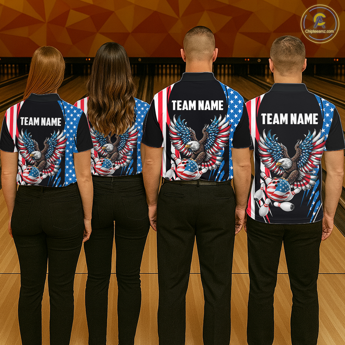 Personalized American Flag Eagle Bowling Polo & 1/4 Zip For Men, Patriotic Bowling Team Jersey TDM5822