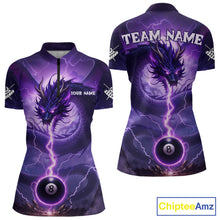 Load image into Gallery viewer, Purple 8 Ball Lightning Dragon Billiard Jersey For Women Custom Pool Team Shirt Polo &amp; 1/4 Zip TDM5114