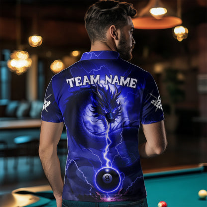 Blue 8 Ball Lightning Dragon Billiard Jersey For Men Custom Pool Team Shirt Polo & 1/4 Zip TDM5115