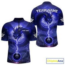 Load image into Gallery viewer, Blue 8 Ball Lightning Dragon Billiard Jersey For Men Custom Pool Team Shirt Polo &amp; 1/4 Zip TDM5115