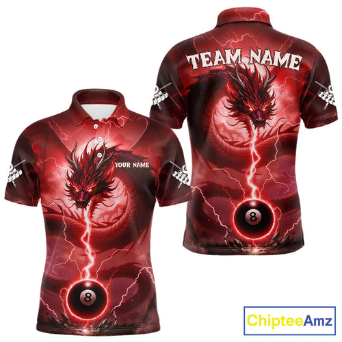 Red 8 Ball Lightning Dragon Billiard Jersey For Men Custom Pool Team Shirt Polo & 1/4 Zip TDM5116