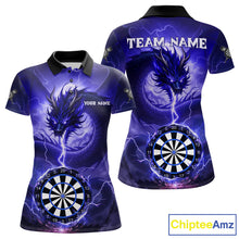 Load image into Gallery viewer, Blue Dartboard Lightning Dragon Womens Darts Shirt Custom Darts Jersey Team Polo &amp; 1/4 Zip TDM5117