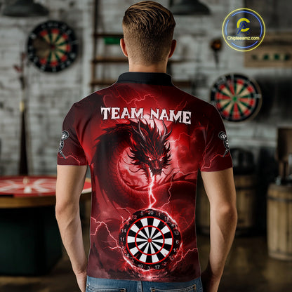 Red Dartboard Lightning Dragon Mens Darts Shirt Custom Darts Jersey Team Polo & 1/4 Zip TDM5118
