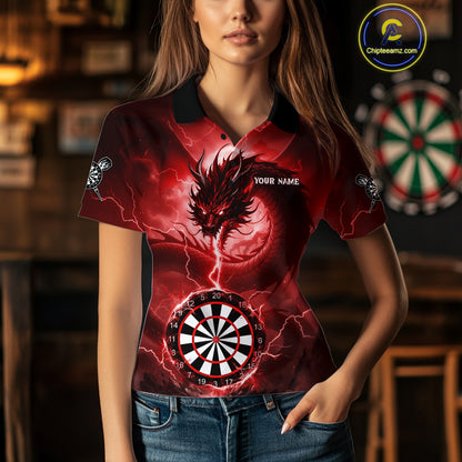 Red Dartboard Lightning Dragon Womens Darts Shirt Custom Darts Jersey Team Polo & 1/4 Zip TDM5118