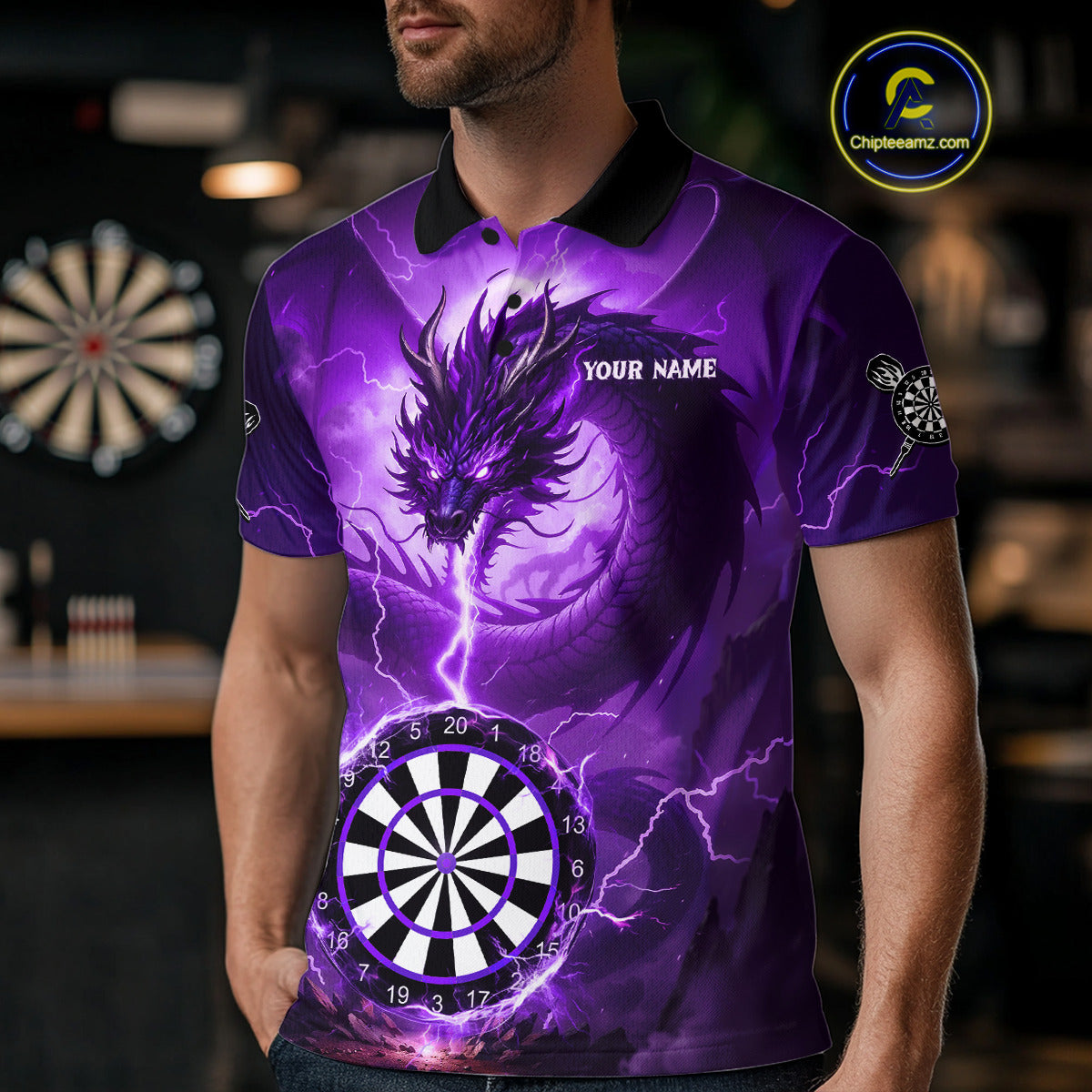 Purple Dartboard Lightning Dragon Mens Darts Shirt Custom Darts Jersey Team Polo & 1/4 Zip TDM5119