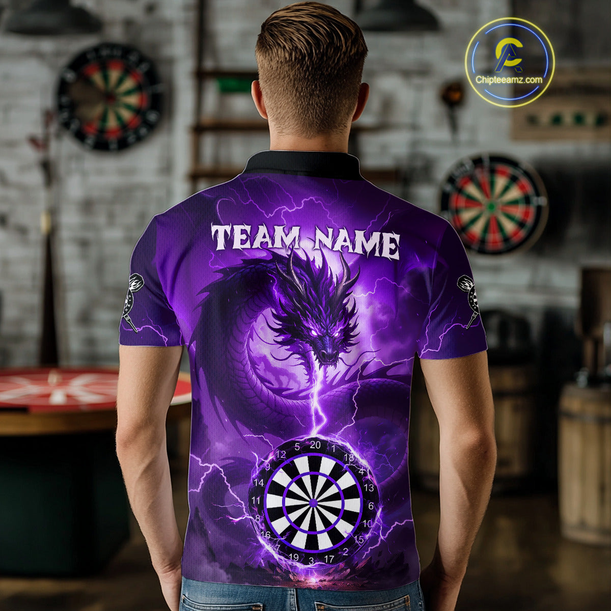Purple Dartboard Lightning Dragon Mens Darts Shirt Custom Darts Jersey Team Polo & 1/4 Zip TDM5119