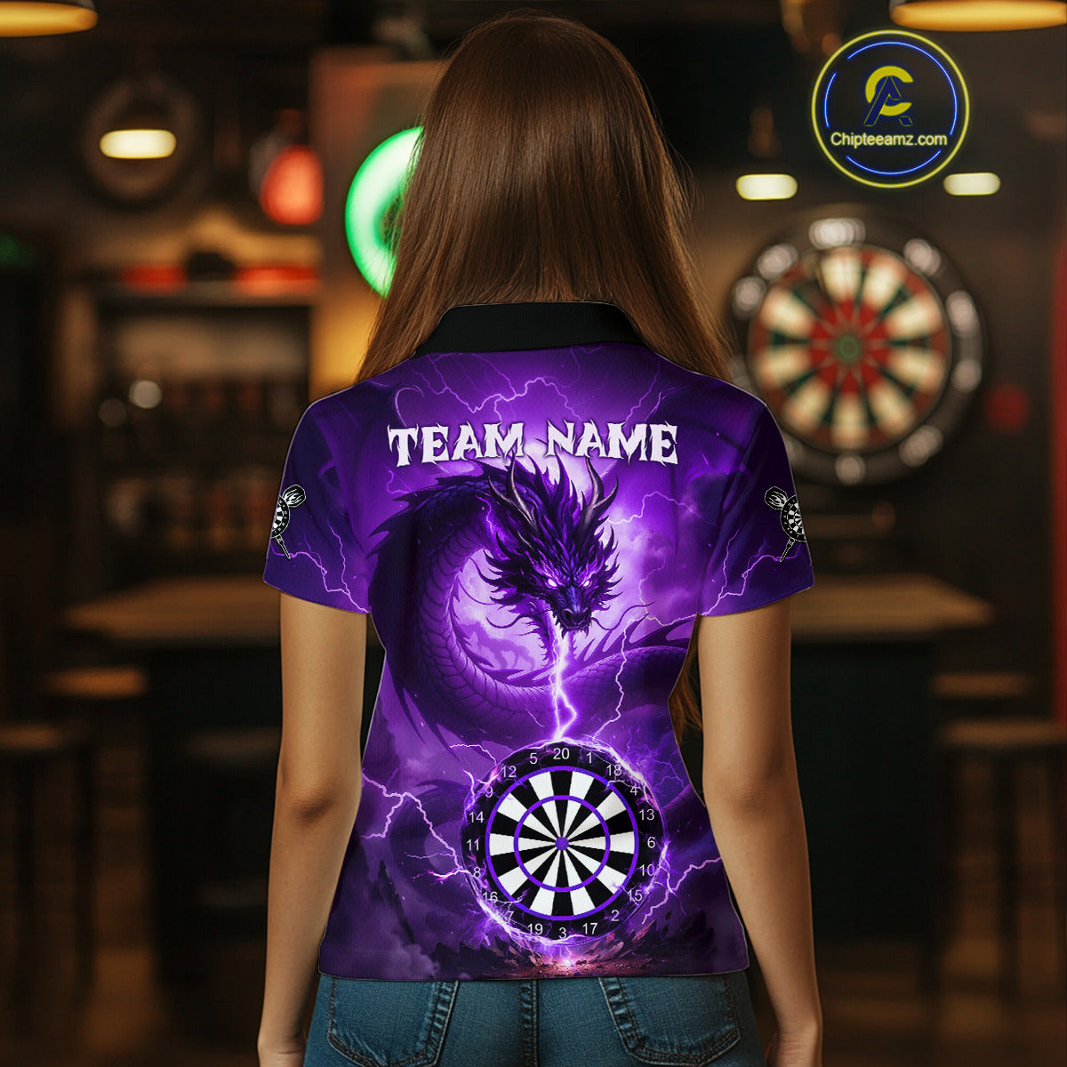 Purple Dartboard Lightning Dragon Womens Darts Shirt Custom Darts Jersey Team Polo & 1/4 Zip TDM5119