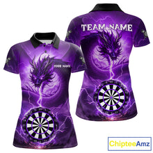 Load image into Gallery viewer, Purple Dartboard Lightning Dragon Womens Darts Shirt Custom Darts Jersey Team Polo &amp; 1/4 Zip TDM5119