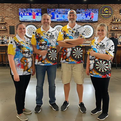 Funny Bulldog Colorful Darts Shirt For Men Custom Darts Jersey Team Polo & 1/4 Zip, Darts Gifts TDM5838