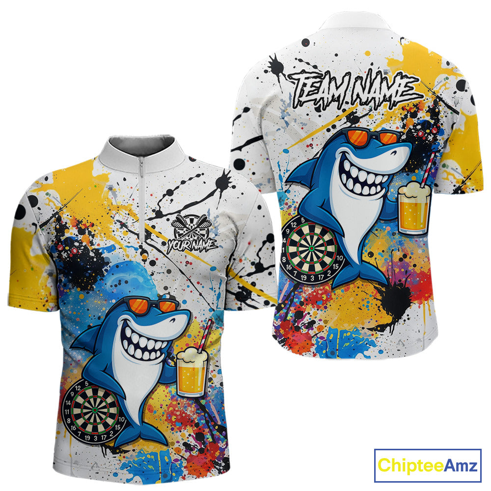 Personalized Funny Shark Colorful Darts Shirt For Men Custom Darts Jersey Team Polo & Quarter Zip TDM5839