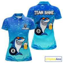 Load image into Gallery viewer, Blue Funny Shark 8 Ball Billiard Shirts For Women Custom Pool Team Shirt, Billiard Polo &amp; 1/4 Zip TDM5134