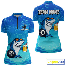 Load image into Gallery viewer, Blue Funny Shark 8 Ball Billiard Shirts For Women Custom Pool Team Shirt, Billiard Polo &amp; 1/4 Zip TDM5134