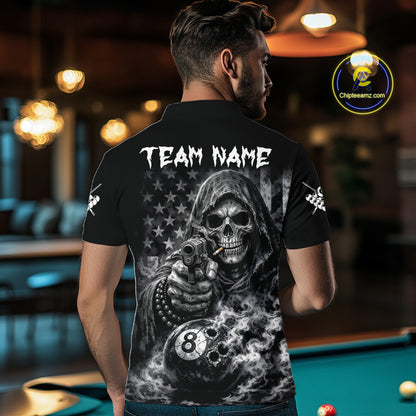 US Flag Grim Reaper 8 Ball Smoke Billiard Shirt For Men Custom Pool Jersey, Billiard Team Shirt TDM5611