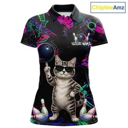 Personalized Funny Cat Graffiti Bowling Shirt For Women Custom Bowling Jersey Team Polo & 1/4 Zip TDM6456