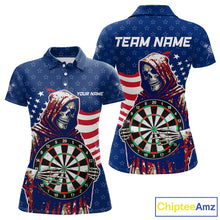 Load image into Gallery viewer, American Flag Grim Reaper Darts Shirt For Women Custom Patriotic Darts Jersey Team Polo &amp; 1/4 Zip TDM5148