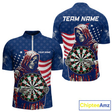 Load image into Gallery viewer, American Flag Grim Reaper Darts Shirt For Men Custom Patriotic Darts Jersey Team Polo &amp; 1/4 Zip TDM5148