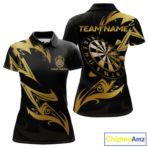 Black And Gold Dartboard Tribal Darts Polo & 1/4 Zip Custom Darts Shirt For Women, Darts Team Jersey TDM5366