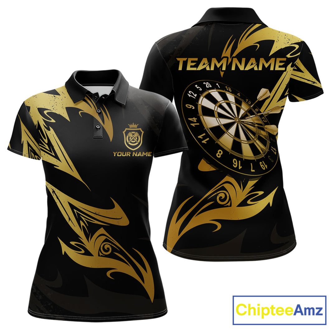 Black And Gold Dartboard Tribal Darts Polo & 1/4 Zip Custom Darts Shirt For Women, Darts Team Jersey TDM5366