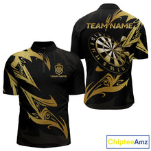 Load image into Gallery viewer, Black And Gold Dartboard Tribal Darts Polo &amp; 1/4 Zip Custom Darts Shirt For Men, Darts Team Jersey TDM5366