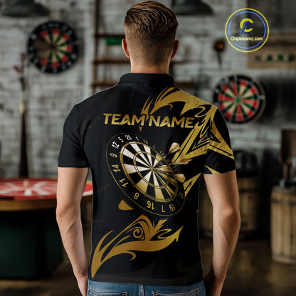 Black And Gold Dartboard Tribal Darts Polo & 1/4 Zip Custom Darts Shirt For Men, Darts Team Jersey TDM5366