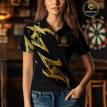 Load image into Gallery viewer, Black And Gold Dartboard Tribal Darts Polo &amp; 1/4 Zip Custom Darts Shirt For Women, Darts Team Jersey TDM5366