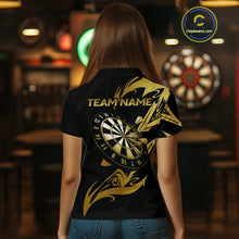 Load image into Gallery viewer, Black And Gold Dartboard Tribal Darts Polo &amp; 1/4 Zip Custom Darts Shirt For Women, Darts Team Jersey TDM5366