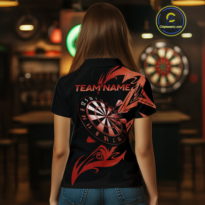 Black And Red Dartboard Tribal Darts Polo & 1/4 Zip Custom Darts Shirt For Women, Darts Team Jersey TDM5367