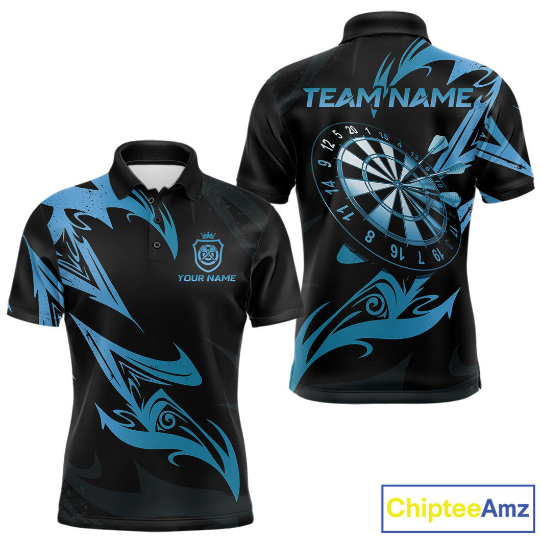 Black And Blue Dartboard Tribal Darts Polo & 1/4 Zip Custom Darts Shirt For Men, Darts Jersey TDM5368