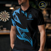 Load image into Gallery viewer, Black And Blue Dartboard Tribal Darts Polo &amp; 1/4 Zip Custom Darts Shirt For Men, Darts Jersey TDM5368