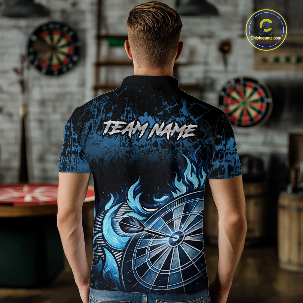 Black And Blue Dartboard Tribal Flame Darts Polo & 1/4 Zip For Men Custom Darts Team Jersey TDM6013