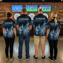 Load image into Gallery viewer, Black And Blue Dartboard Tribal Flame Darts Polo &amp; 1/4 Zip For Women Custom Darts Team Jersey TDM6013