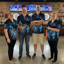 Load image into Gallery viewer, Black And Blue Dartboard Tribal Flame Darts Polo &amp; 1/4 Zip For Women Custom Darts Team Jersey TDM6013