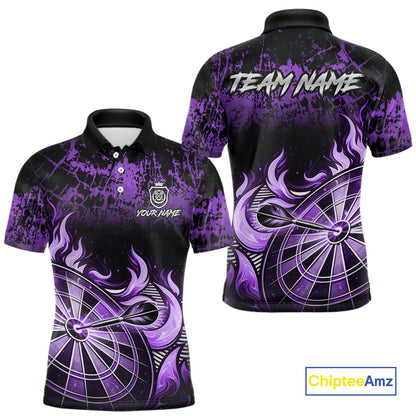 Black And Purple Dartboard Tribal Flame Darts Polo & 1/4 Zip For Men Custom Darts Team Jersey TDM6014