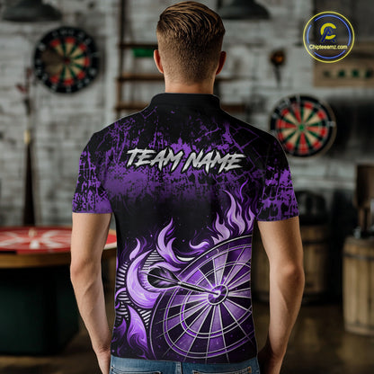 Black And Purple Dartboard Tribal Flame Darts Polo & 1/4 Zip For Men Custom Darts Team Jersey TDM6014