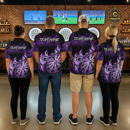Black And Purple Dartboard Tribal Flame Darts Polo & 1/4 Zip For Men Custom Darts Team Jersey TDM6014