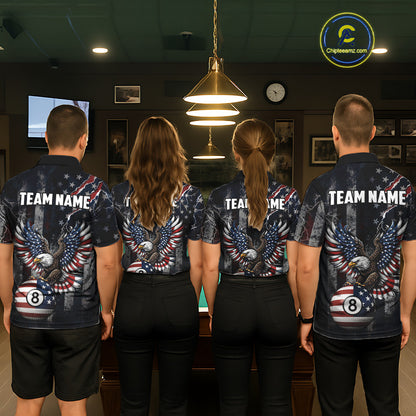 Grunge American Flag Eagle Patriotic Billiard Shirt For Women Custom 8 Ball Pool Team Jersey TDM5379