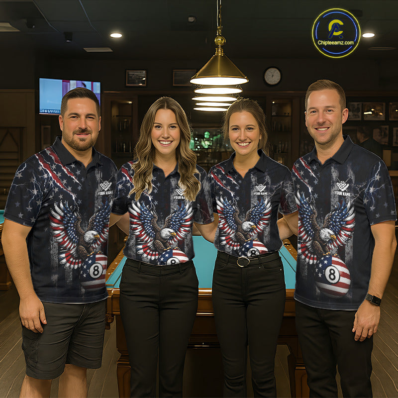 Grunge American Flag Eagle Patriotic Billiard Shirt For Women Custom 8 Ball Pool Team Jersey TDM5379