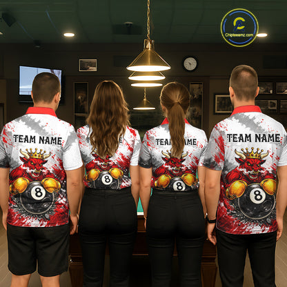 Red And White Grunge Bull 8 Ball Billiard Shirt For Women Custom Pool Team Jersey Polo & 1/4 Zip TDM5647