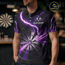 Load image into Gallery viewer, Personalized Purple Lightning Mens Dart Shirts Custom Glowing Darts Team Jersey Polo &amp; 1/4 Zip TDM5159