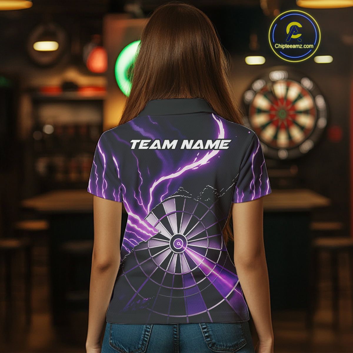 Personalized Purple Lightning Womens Dart Shirts Custom Glowing Darts Team Jersey Polo & 1/4 Zip TDM5159