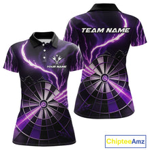 Load image into Gallery viewer, Personalized Purple Lightning Womens Dart Shirts Custom Glowing Darts Team Jersey Polo &amp; 1/4 Zip TDM5159