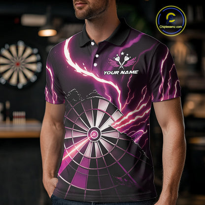 Personalized Pink Lightning Mens Dart Shirts Custom Glowing Darts Team Jersey Polo & 1/4 Zip TDM5160