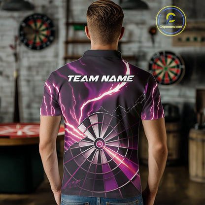 Personalized Pink Lightning Mens Dart Shirts Custom Glowing Darts Team Jersey Polo & 1/4 Zip TDM5160