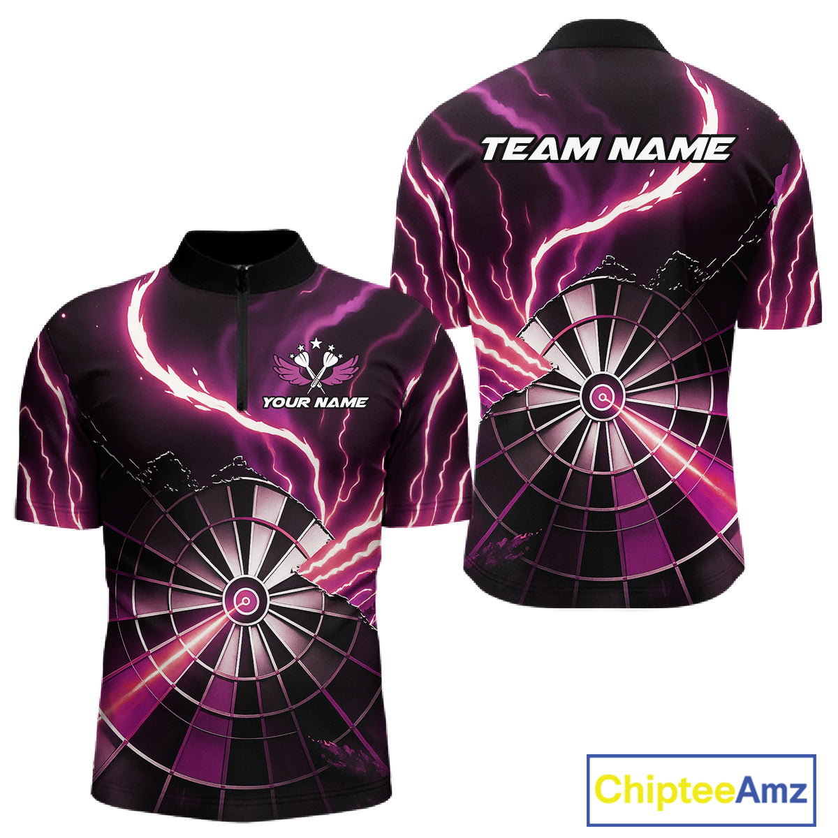 Personalized Pink Lightning Mens Dart Shirts Custom Glowing Darts Team Jersey Polo & 1/4 Zip TDM5160